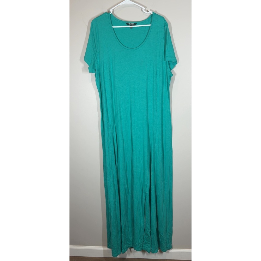 Lauren Ralph Lauren Women's Teal Maxi Dress Plus Size 2X Jersey Knit Casual